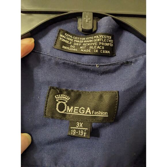 Omega Fashion Mens Button Down Embroidered Short Sleeve Dark Blue Top Size 3XL - Picture 3 of 3